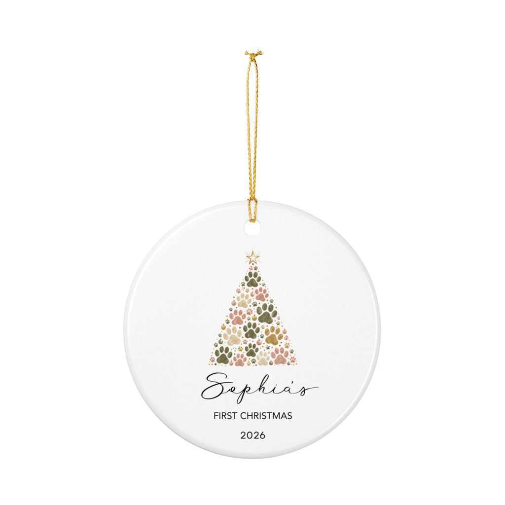 Personalized Dog Photo Ornament 2026 | Custom Pet Photo Christmas Ornament | Dog's First Christmas | Paw Print Tree Ornament