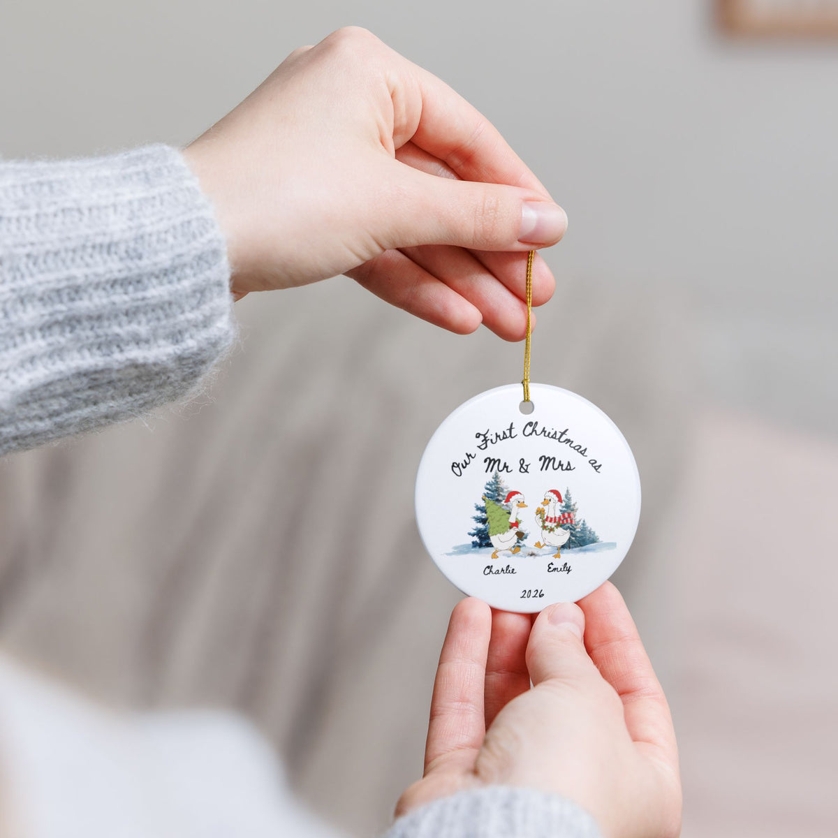 First Christmas As Mr & Mrs Ornament 2026 | Personalized Snowman Couple Ornament | Newlywed Gift | Custom Names Ceramic Ornament