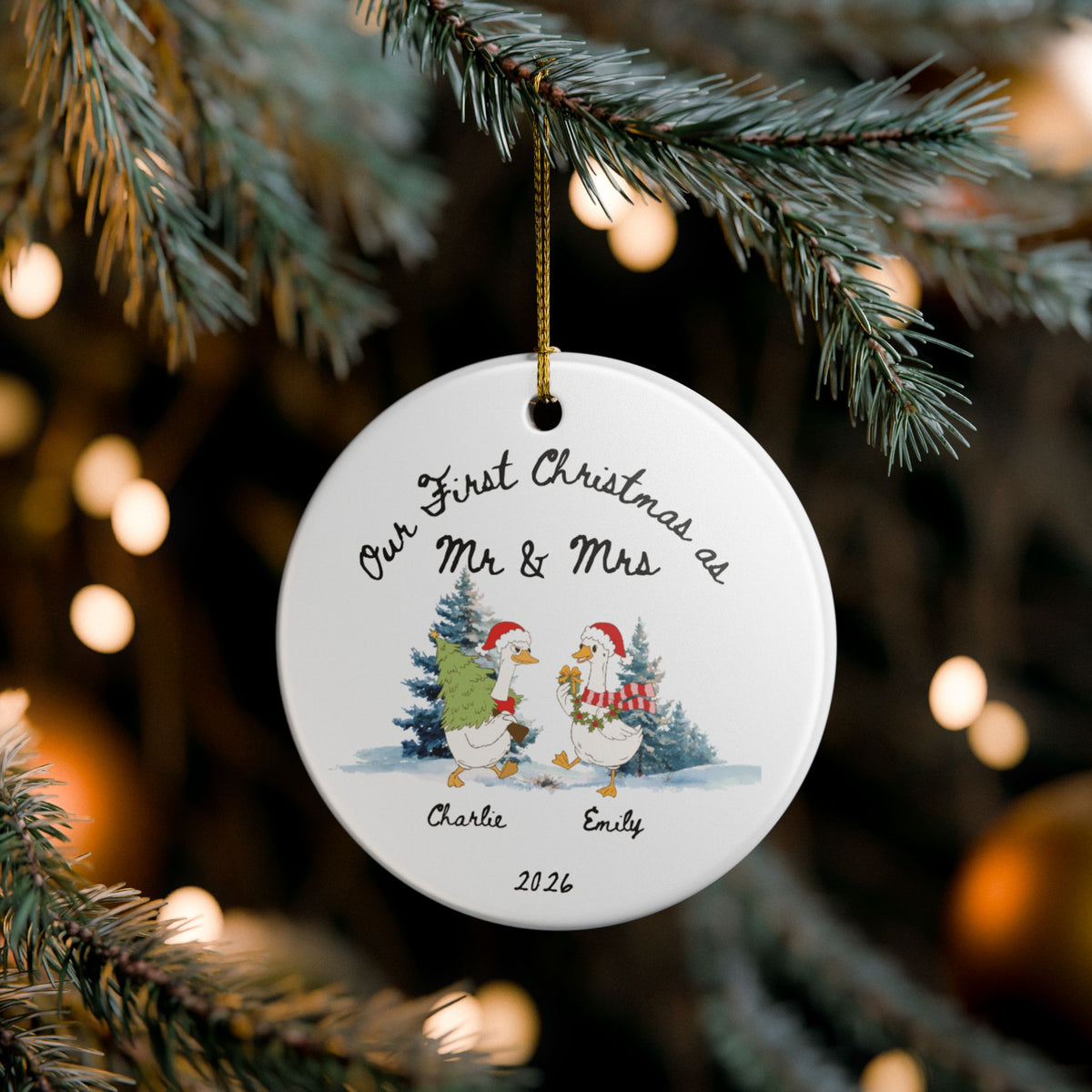 First Christmas As Mr & Mrs Ornament 2026 | Personalized Snowman Couple Ornament | Newlywed Gift | Custom Names Ceramic Ornament