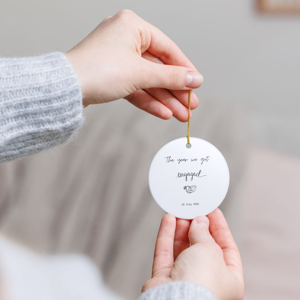 Engaged Names & Date Ceramic Ornament | Personalized Wedding Engagement Keepsake