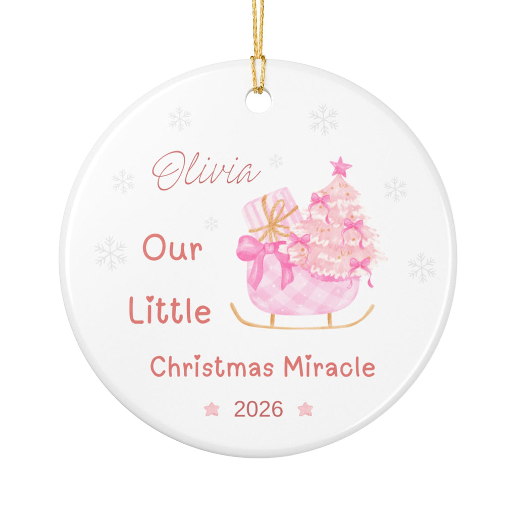 Personalized Baby's First Christmas Ornament 2026 | Custom Name Reindeer Ornament | Pink Christmas Ornament | Ceramic Double-Sided