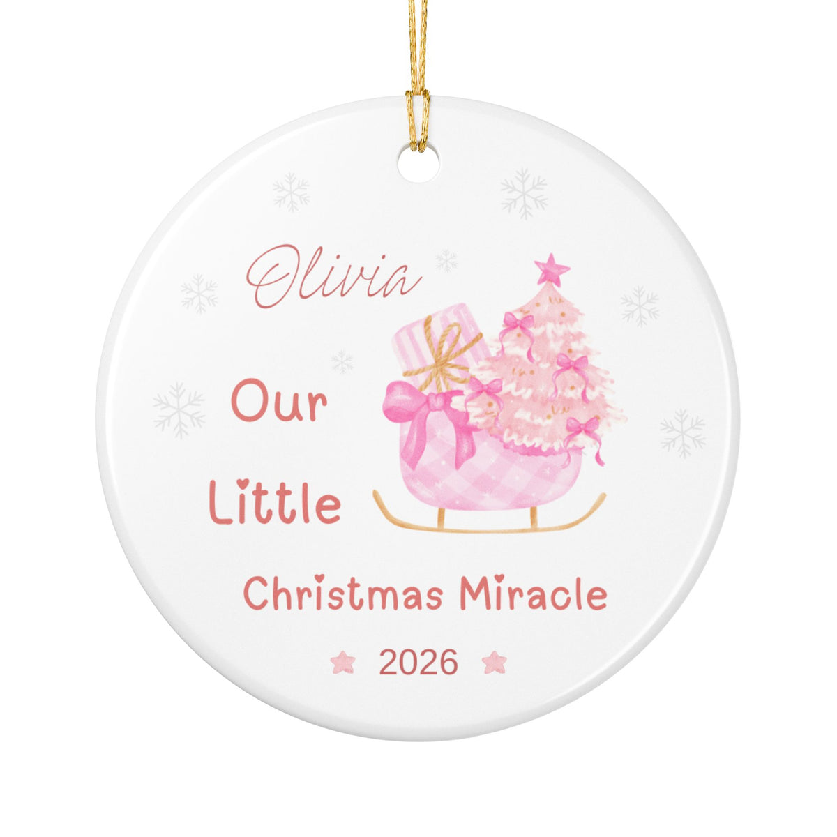 Personalized Baby's First Christmas Ornament 2026 | Custom Name Reindeer Ornament | Pink Christmas Ornament | Ceramic Double-Sided