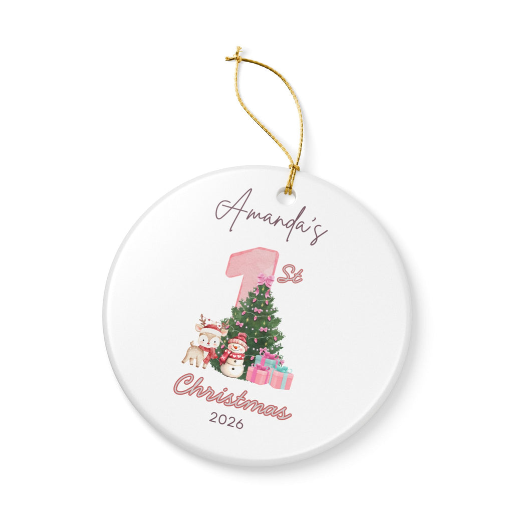 Personalized Baby's First Christmas Ornament 2026 | Custom Name Pink Tree Ornament | Baby Girl 1st Christmas Gift | Ceramic Ornament