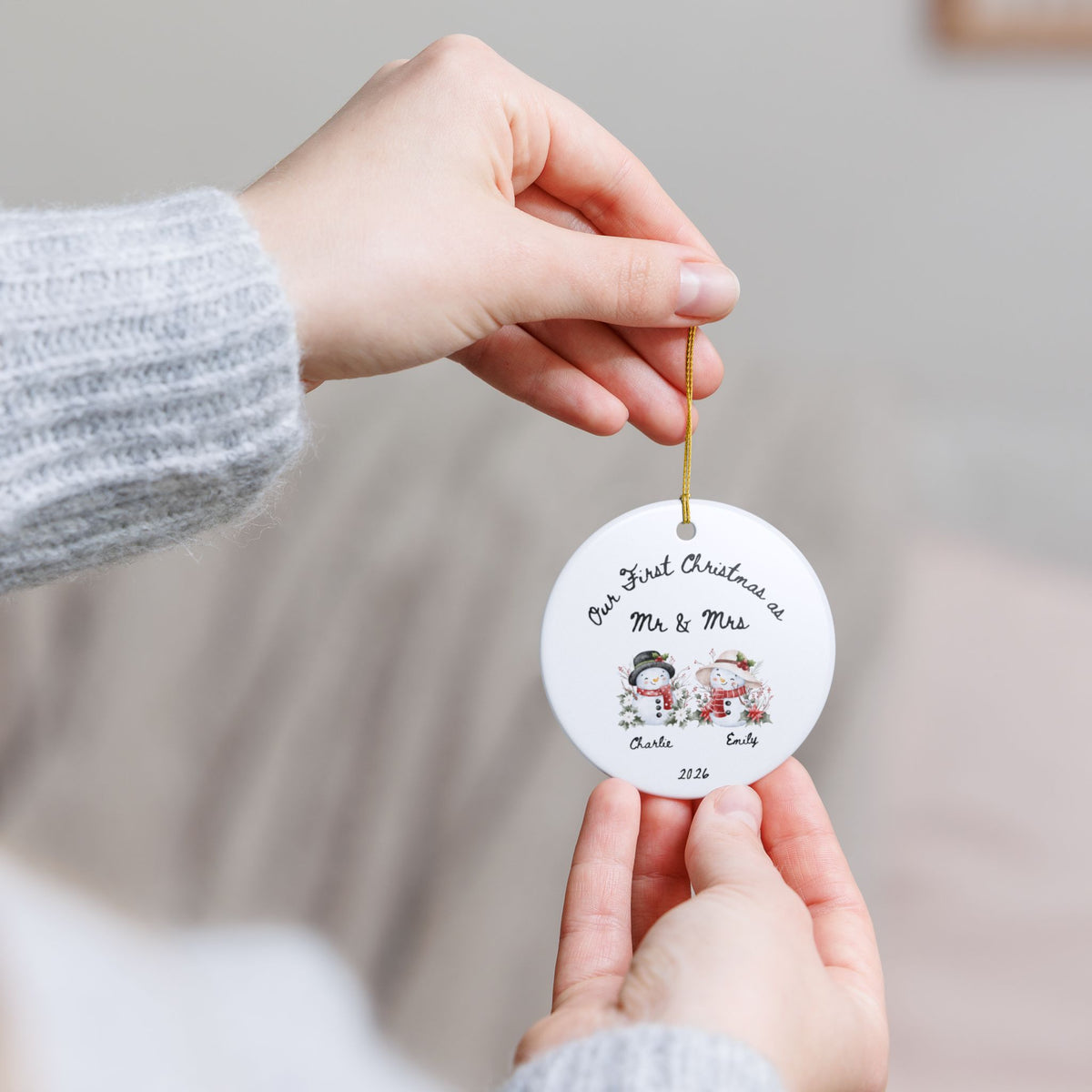 First Christmas As Mr & Mrs Ornament 2026 | Personalized Snowman Couple Ornament | Newlywed Gift | Custom Names Ceramic Ornament