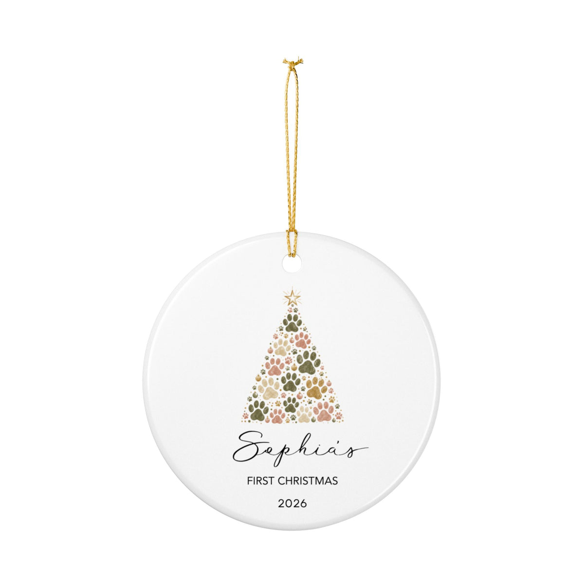 Personalized Dog Photo Ornament 2026 | Custom Pet Photo Christmas Ornament | Dog's First Christmas | Paw Print Tree Ornament