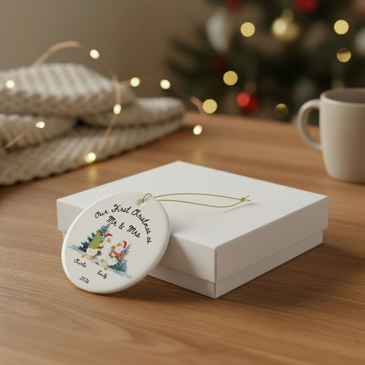 First Christmas As Mr & Mrs Ornament 2026 | Personalized Snowman Couple Ornament | Newlywed Gift | Custom Names Ceramic Ornament