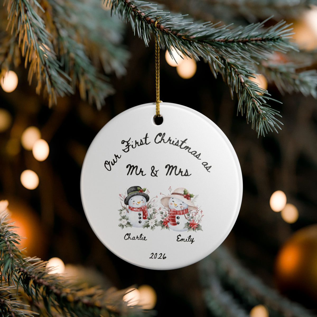 First Christmas As Mr & Mrs Ornament 2026 | Personalized Snowman Couple Ornament | Newlywed Gift | Custom Names Ceramic Ornament