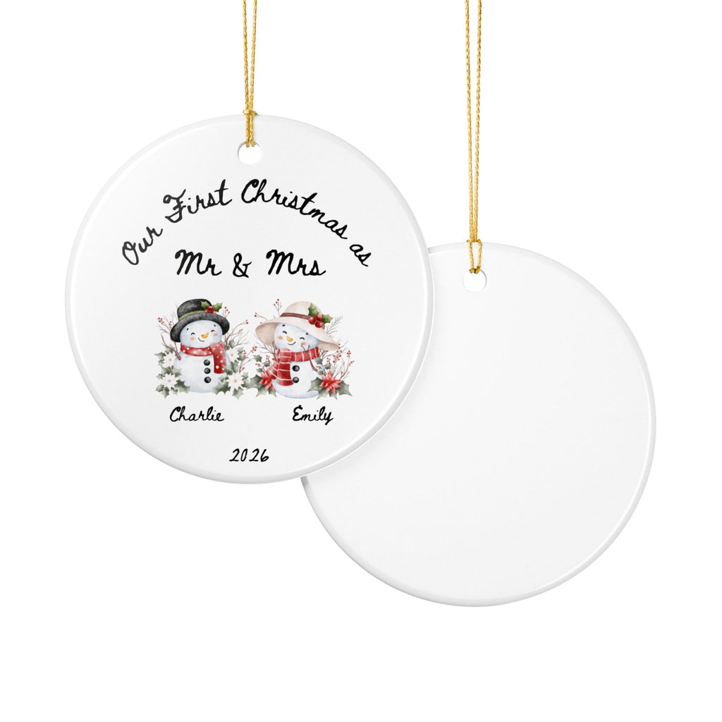 First Christmas As Mr & Mrs Ornament 2026 | Personalized Snowman Couple Ornament | Newlywed Gift | Custom Names Ceramic Ornament