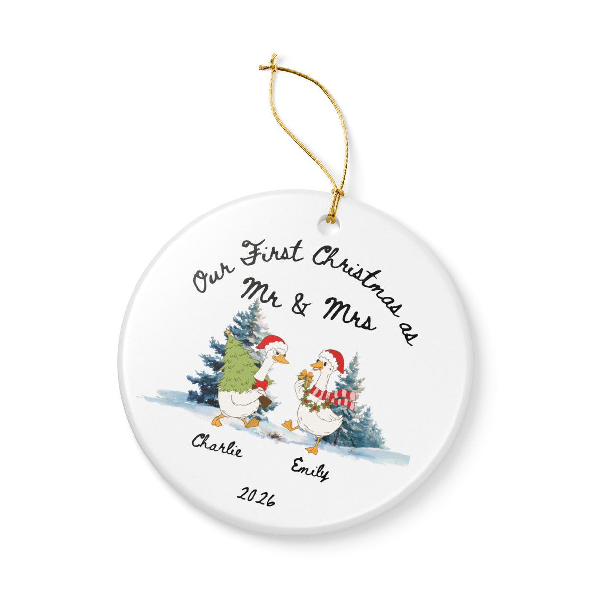 First Christmas As Mr & Mrs Ornament 2026 | Personalized Snowman Couple Ornament | Newlywed Gift | Custom Names Ceramic Ornament