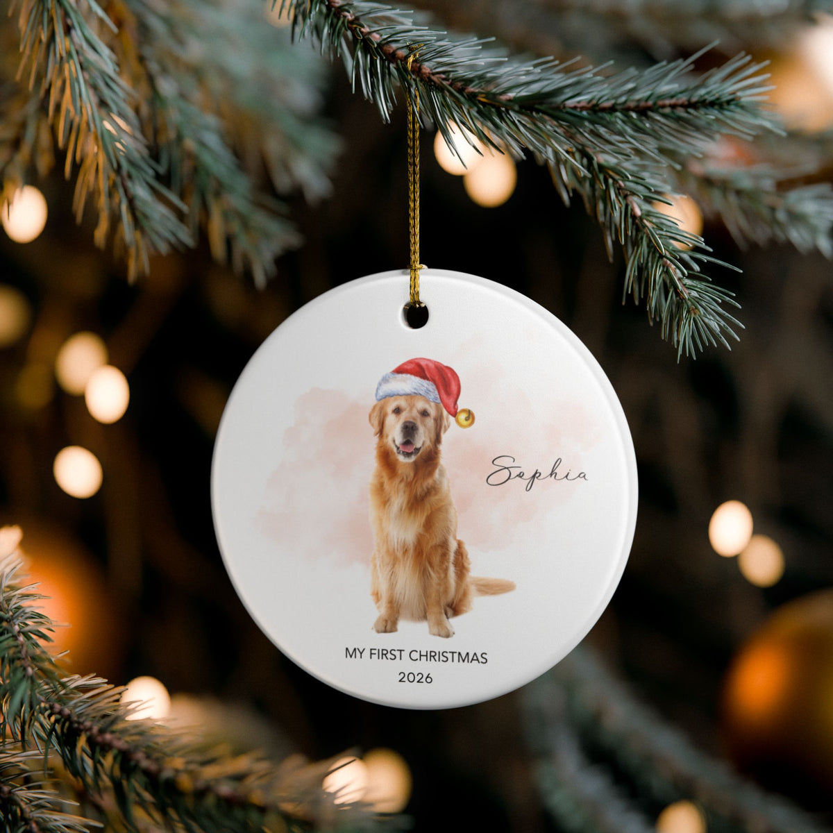 Personalized Dog Photo Ornament 2026 | Custom Pet Photo Christmas Ornament | Dog's First Christmas | Paw Print Tree Ornament