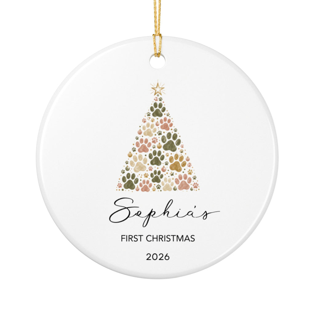 Personalized Dog Photo Ornament 2026 | Custom Pet Photo Christmas Ornament | Dog's First Christmas | Paw Print Tree Ornament