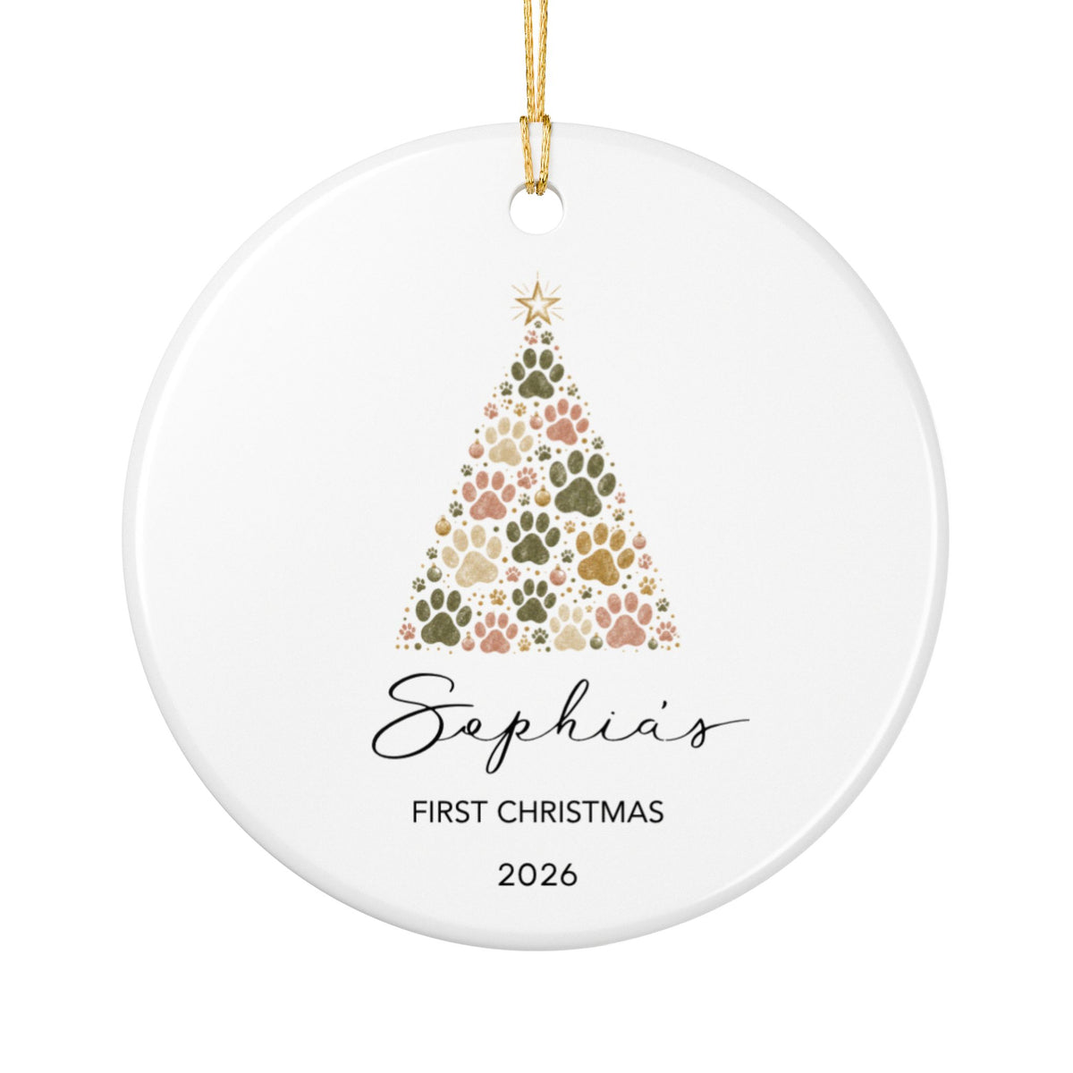 Personalized Dog Photo Ornament 2026 | Custom Pet Photo Christmas Ornament | Dog's First Christmas | Paw Print Tree Ornament