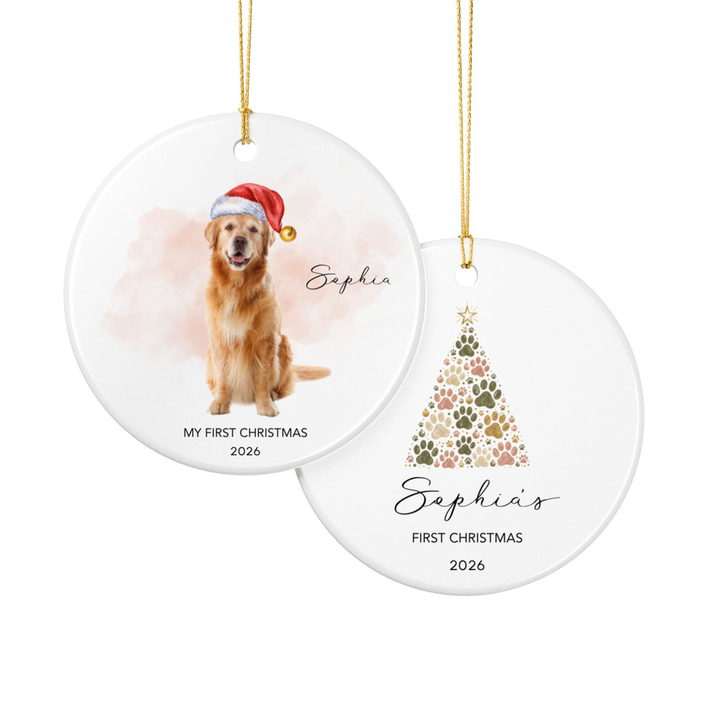 Personalized Dog Photo Ornament 2026 | Custom Pet Photo Christmas Ornament | Dog's First Christmas | Paw Print Tree Ornament