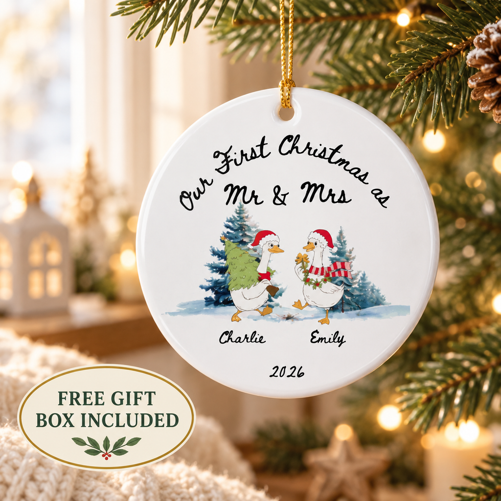 First Christmas As Mr & Mrs Ornament 2026 | Personalized Snowman Couple Ornament | Newlywed Gift | Custom Names Ceramic Ornament