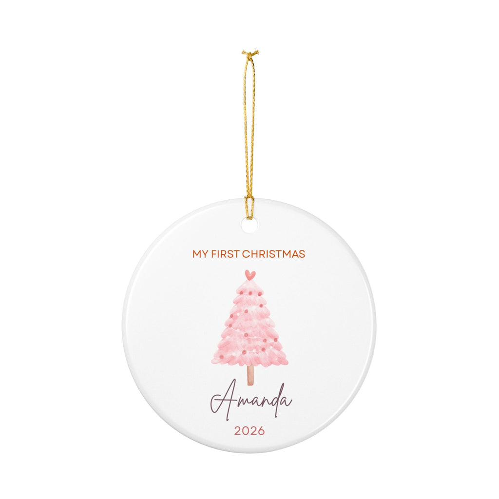 Personalized Baby's First Christmas Ornament 2026 | Custom Name Pink Tree Ornament | Baby Girl 1st Christmas Gift | Ceramic Ornament