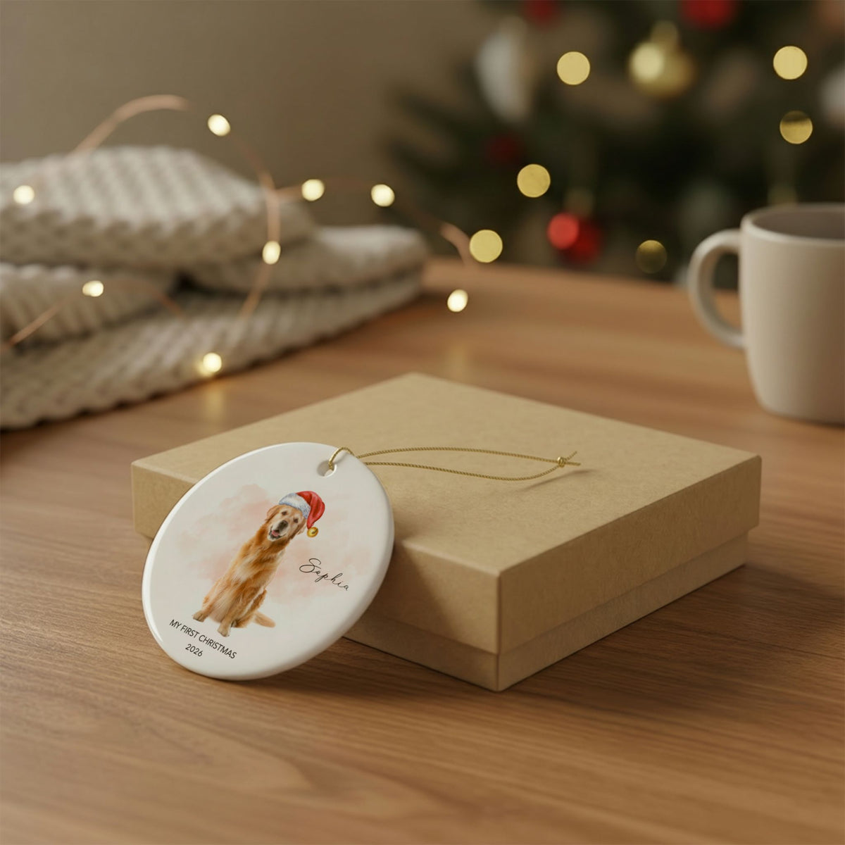 Personalized Dog Photo Ornament 2026 | Custom Pet Photo Christmas Ornament | Dog's First Christmas | Paw Print Tree Ornament