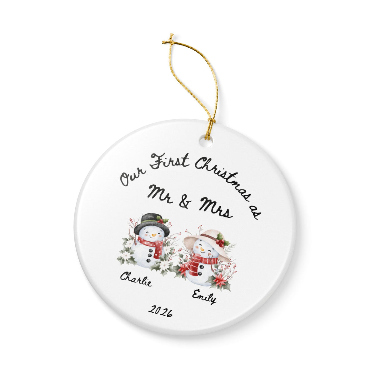 First Christmas As Mr & Mrs Ornament 2026 | Personalized Snowman Couple Ornament | Newlywed Gift | Custom Names Ceramic Ornament