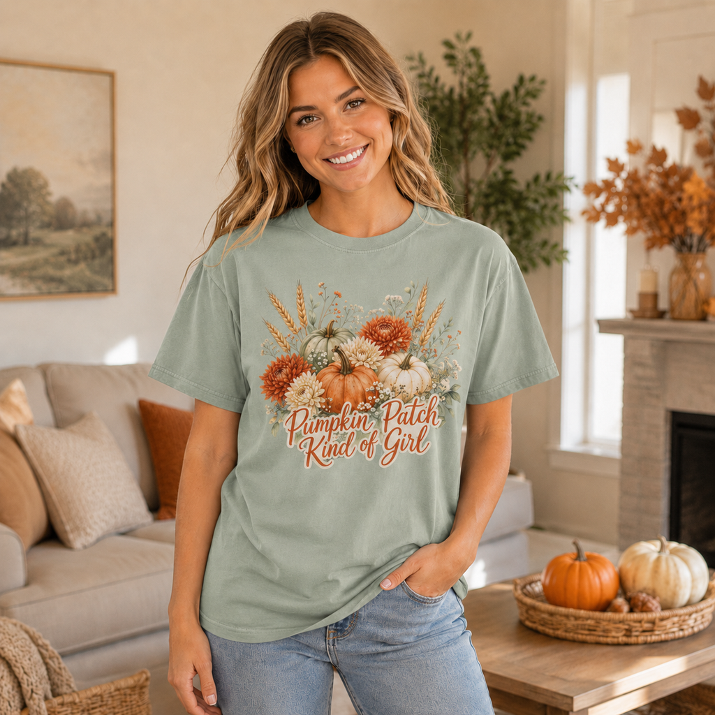 Pumpkin Patch Kind of Girl T-Shirt — Fall Floral Pumpkin Tee