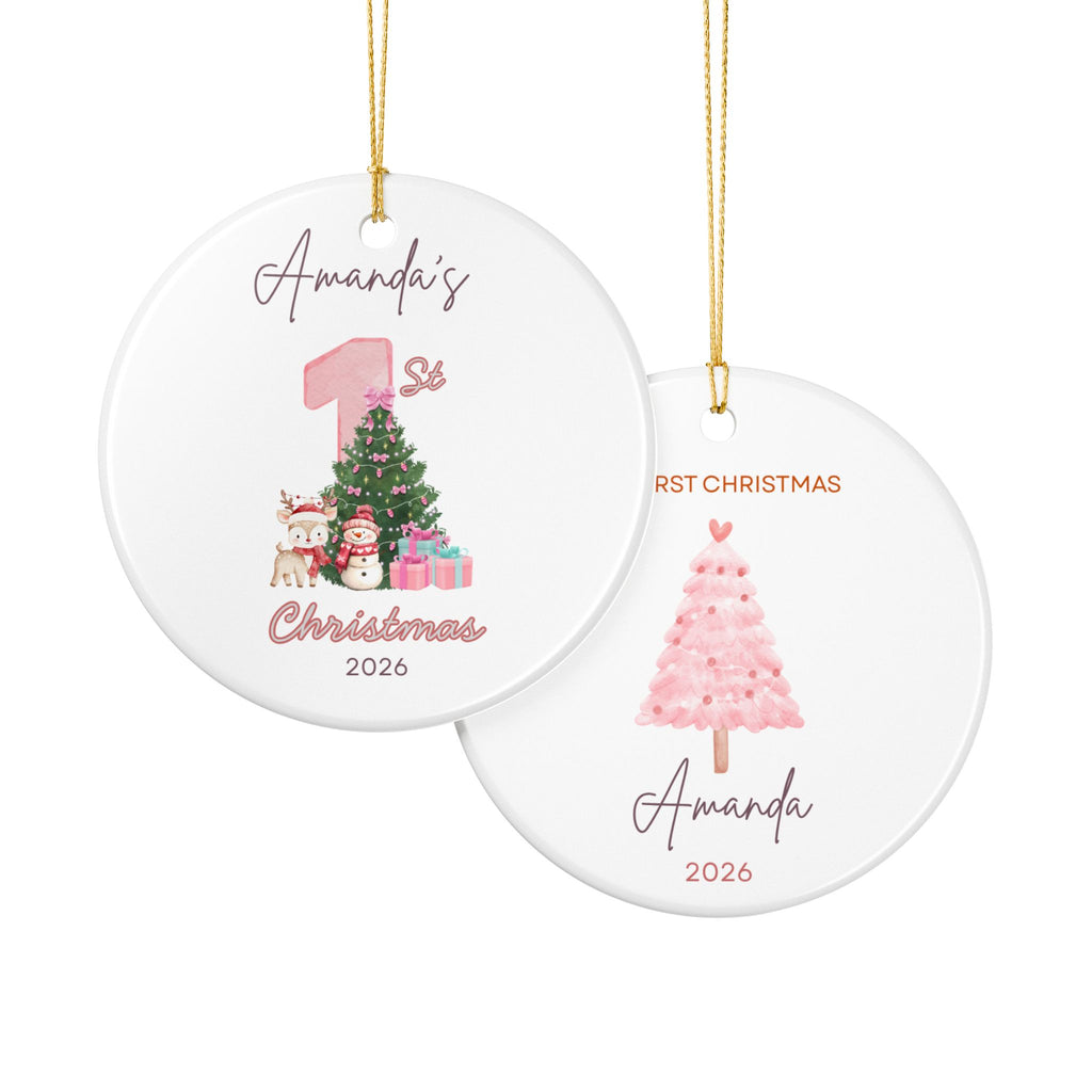 Personalized Baby's First Christmas Ornament 2026 | Custom Name Pink Tree Ornament | Baby Girl 1st Christmas Gift | Ceramic Ornament