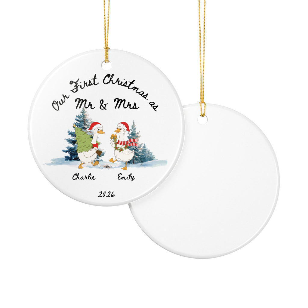 First Christmas As Mr & Mrs Ornament 2026 | Personalized Snowman Couple Ornament | Newlywed Gift | Custom Names Ceramic Ornament