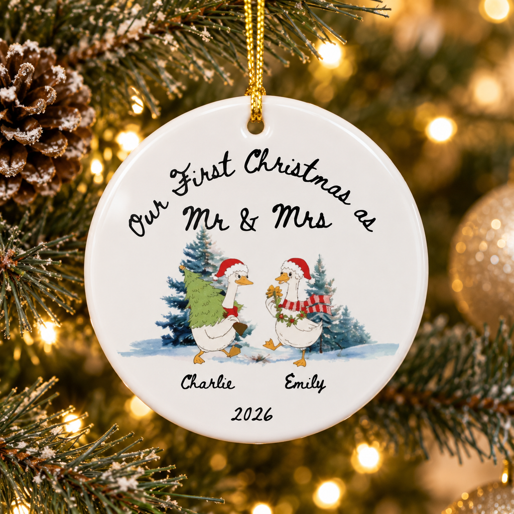 First Christmas As Mr & Mrs Ornament 2026 | Personalized Snowman Couple Ornament | Newlywed Gift | Custom Names Ceramic Ornament