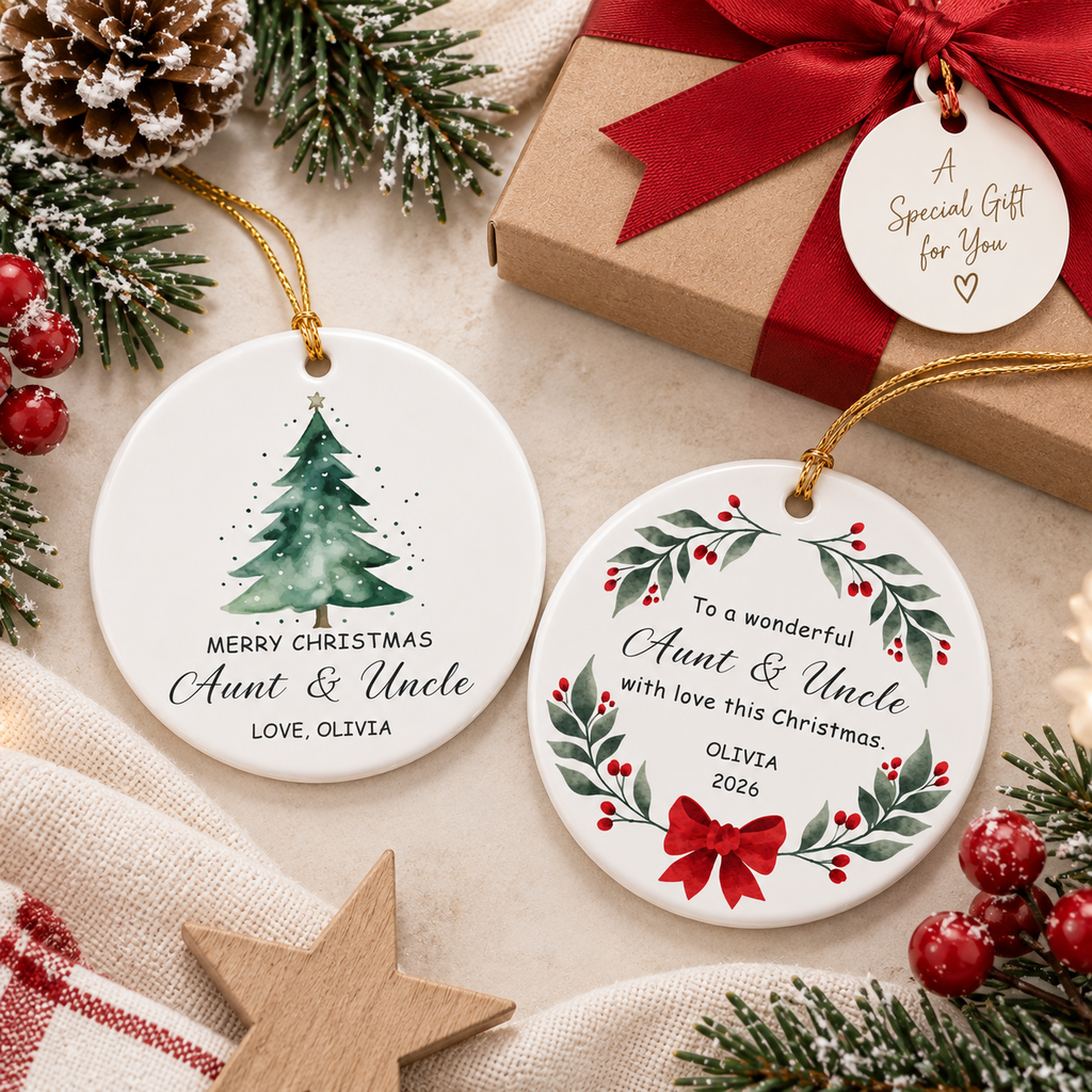 Personalized Auntie & Uncle Christmas Ornament | Custom Name Gift From Niece or Nephew