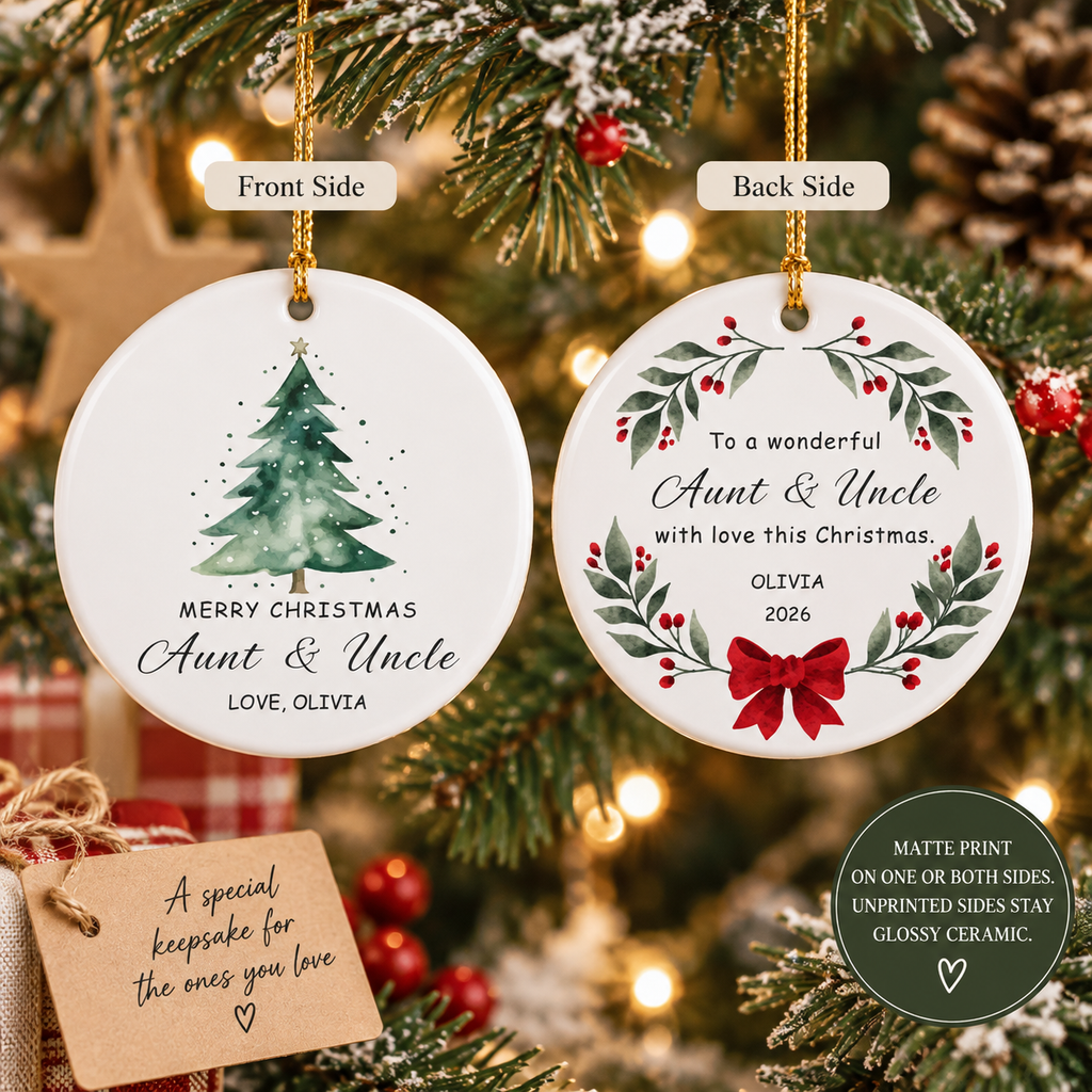 Personalized Auntie & Uncle Christmas Ornament | Custom Name Gift From Niece or Nephew