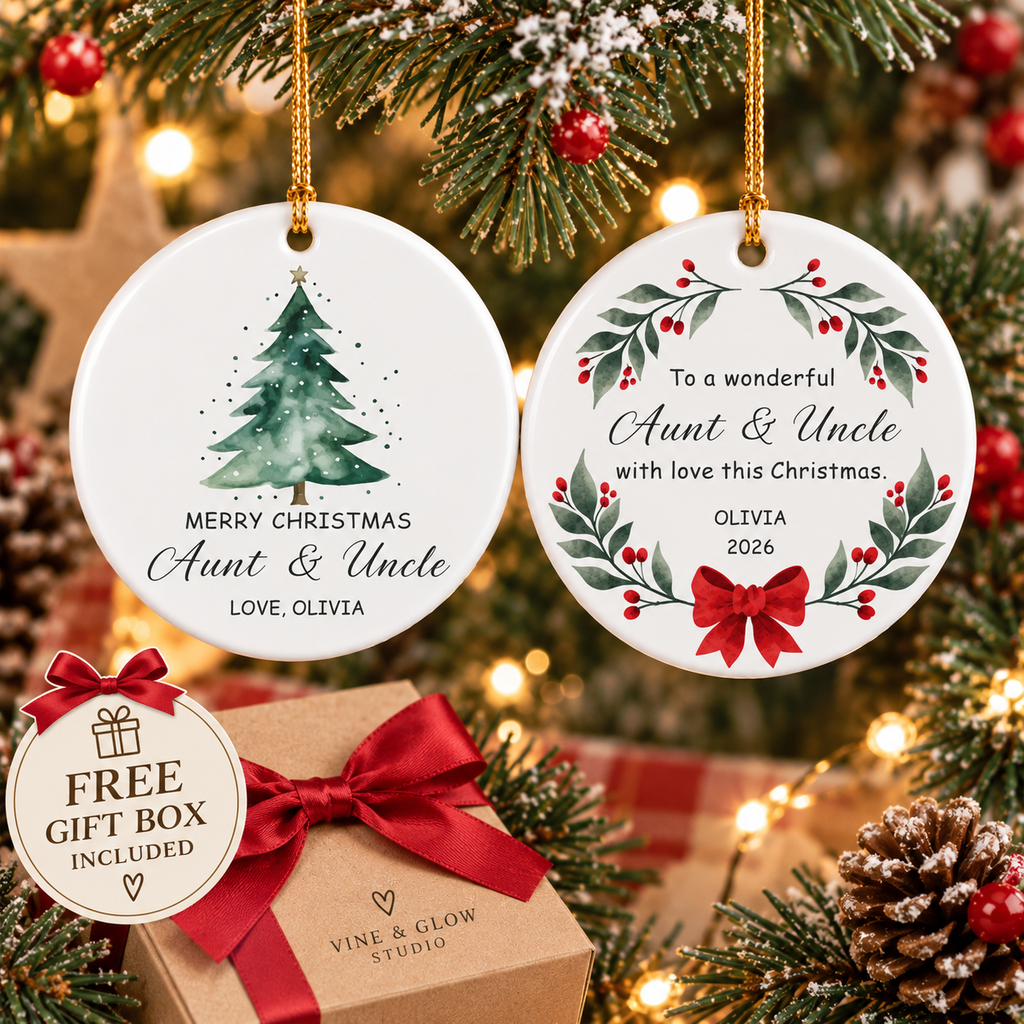 Personalized Auntie & Uncle Christmas Ornament | Custom Name Gift From Niece or Nephew