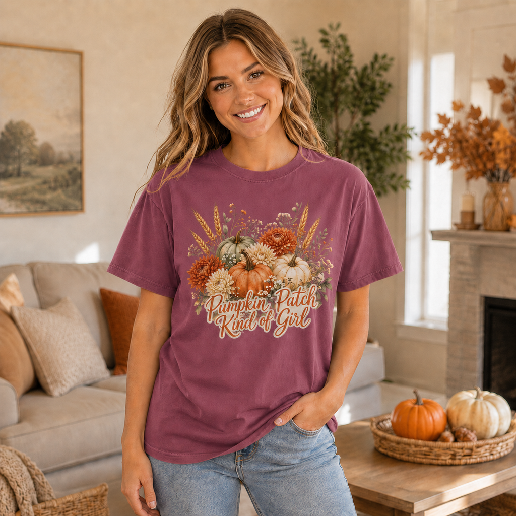 Pumpkin Patch Kind of Girl T-Shirt — Fall Floral Pumpkin Tee
