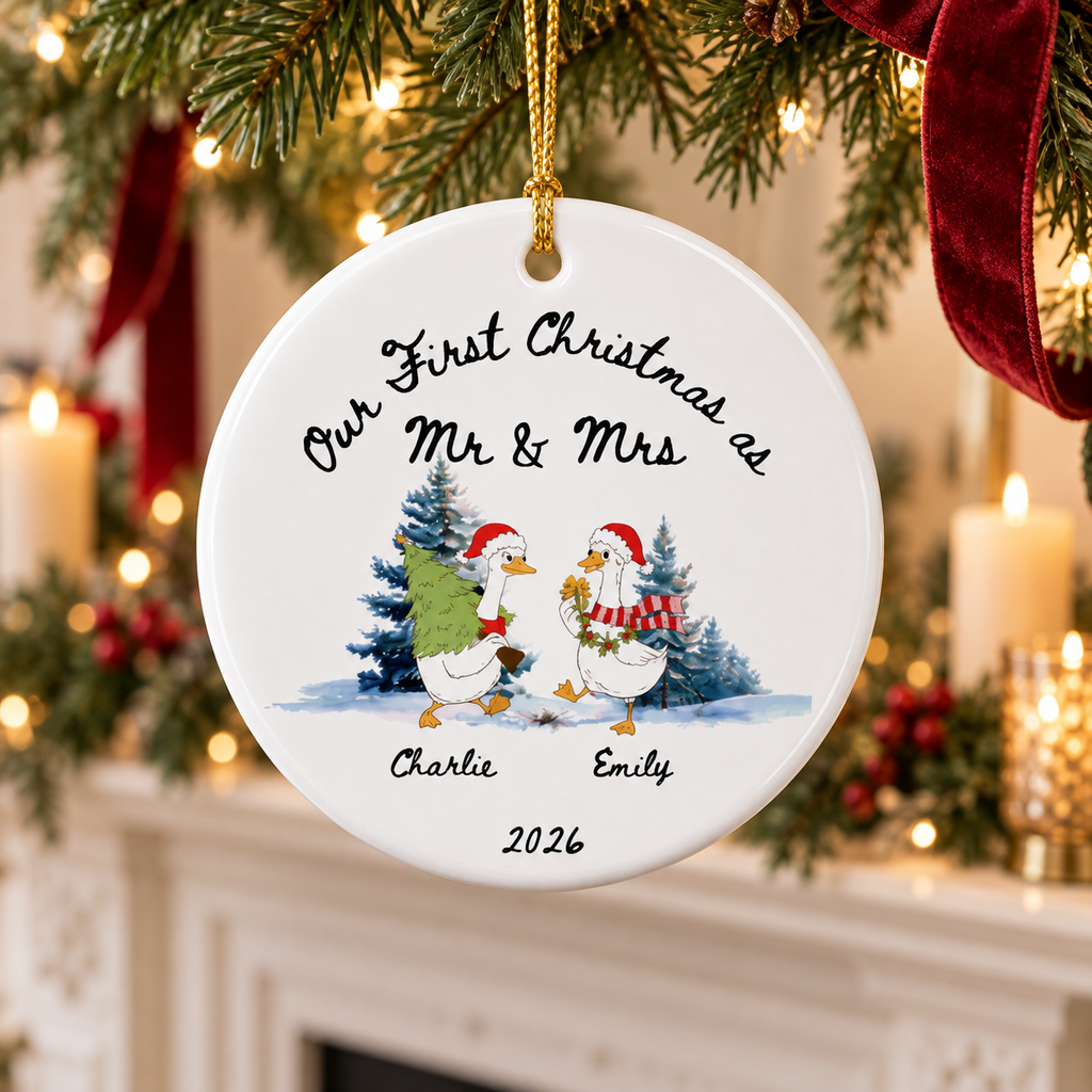 First Christmas As Mr & Mrs Ornament 2026 | Personalized Snowman Couple Ornament | Newlywed Gift | Custom Names Ceramic Ornament