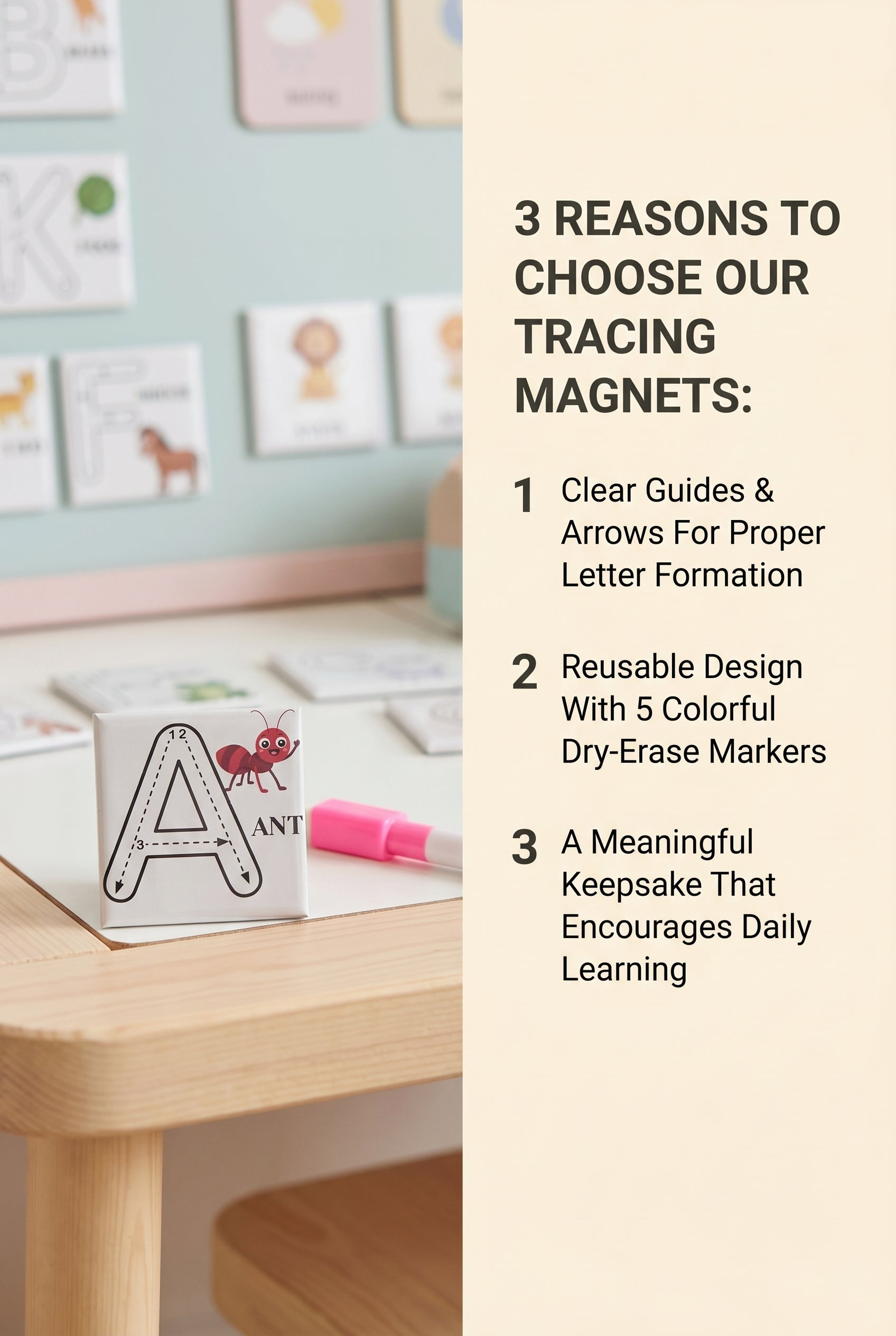 Kids Alphabet Tracing Photo Magnet – Colors & Dry-Erase Marker