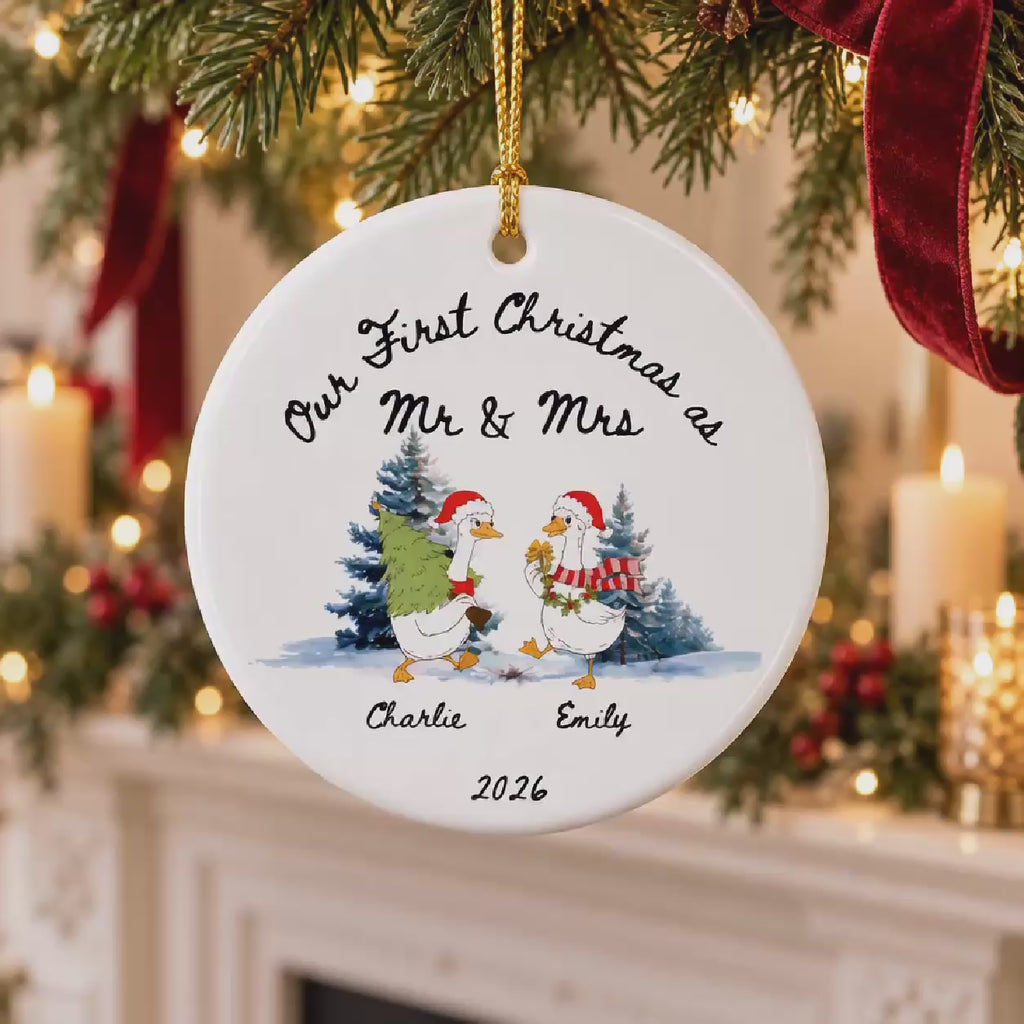 First Christmas As Mr & Mrs Ornament 2026 | Personalized Snowman Couple Ornament | Newlywed Gift | Custom Names Ceramic Ornament