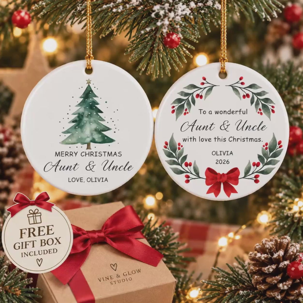 Personalized Auntie & Uncle Christmas Ornament | Custom Name Gift From Niece or Nephew